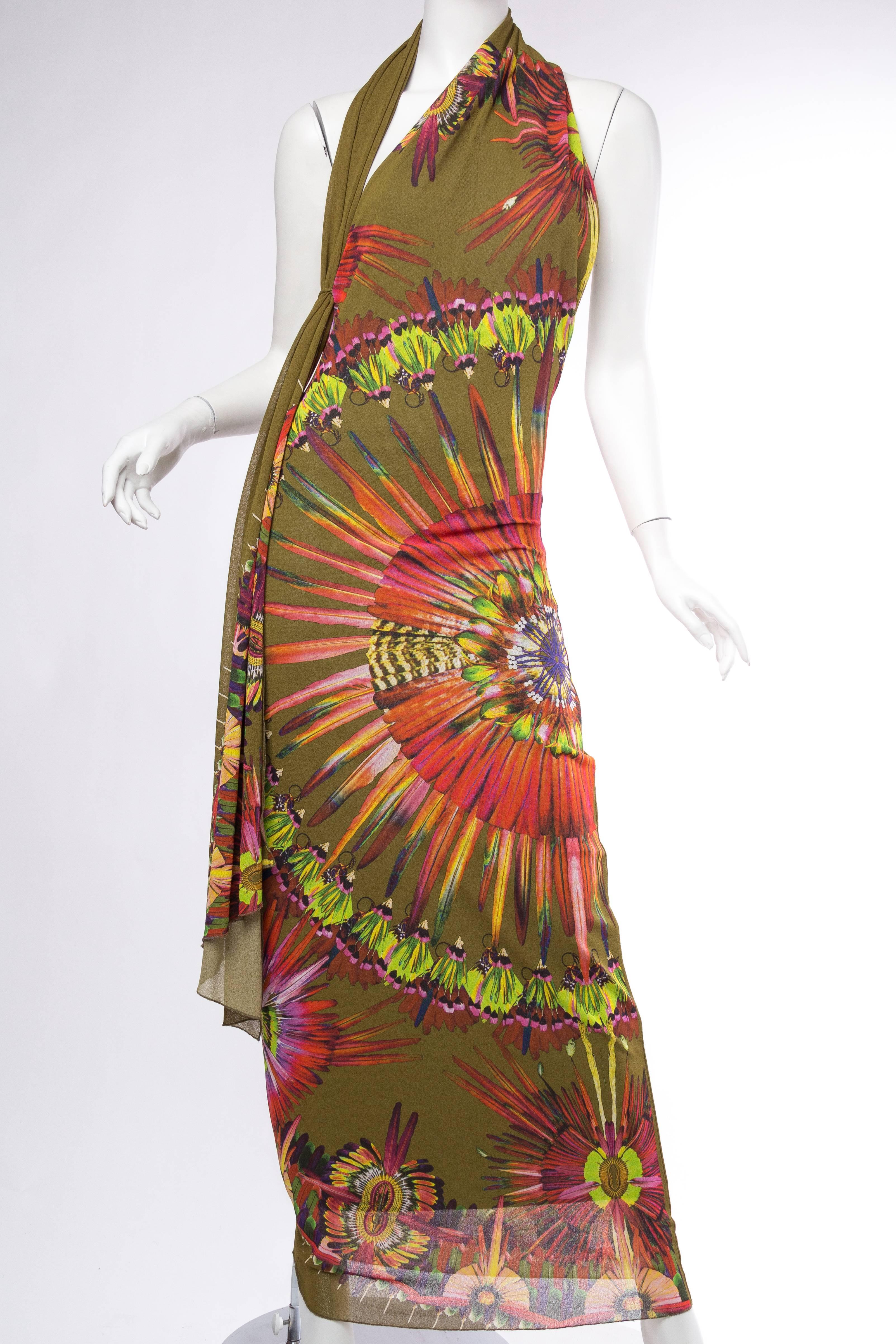 Jean Paul Gaultier Tropical Tribal Feather Print Dress
