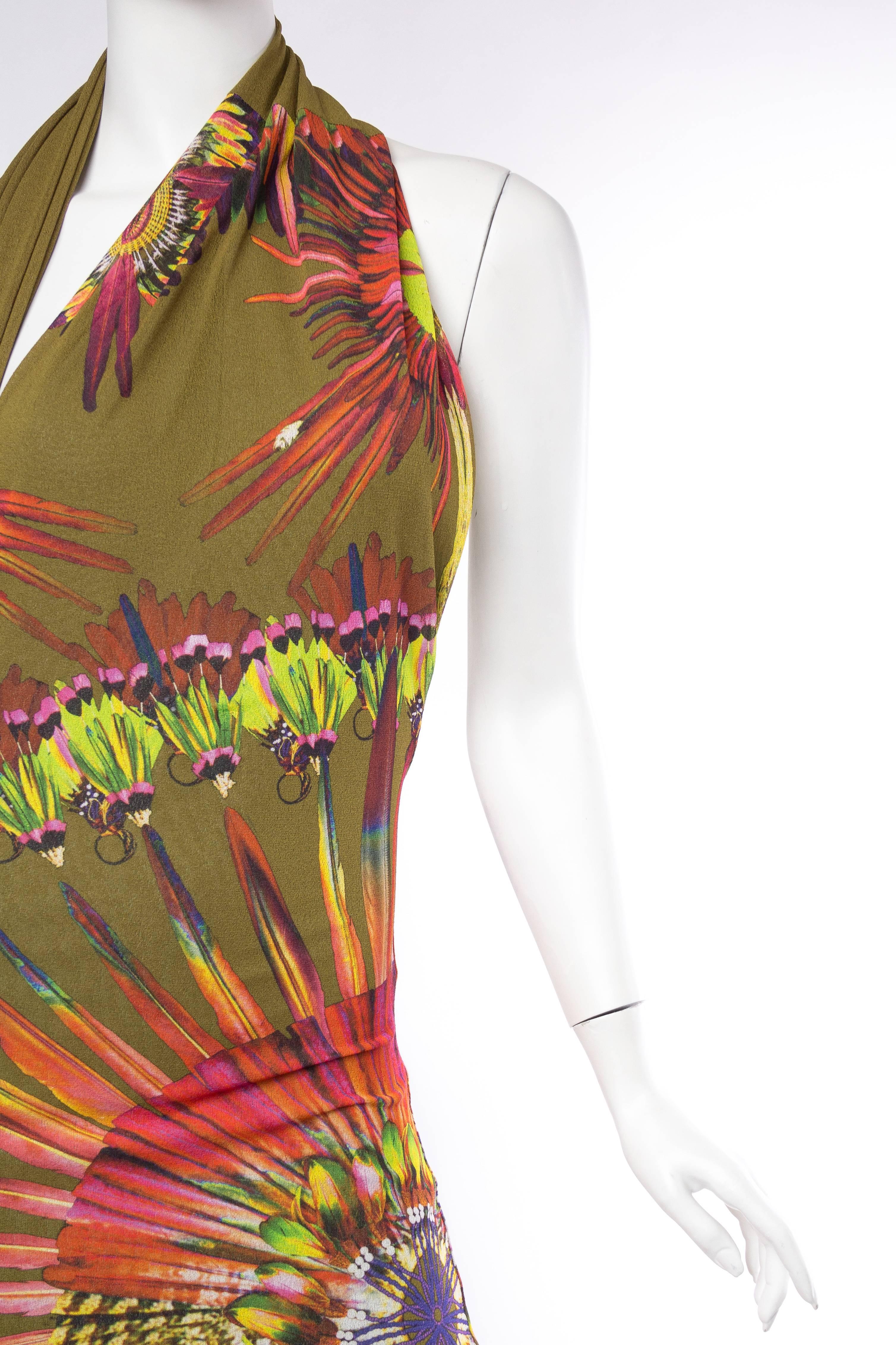 Women's Jean Paul Gaultier Backless Tropical Tribal Feather Print Dress