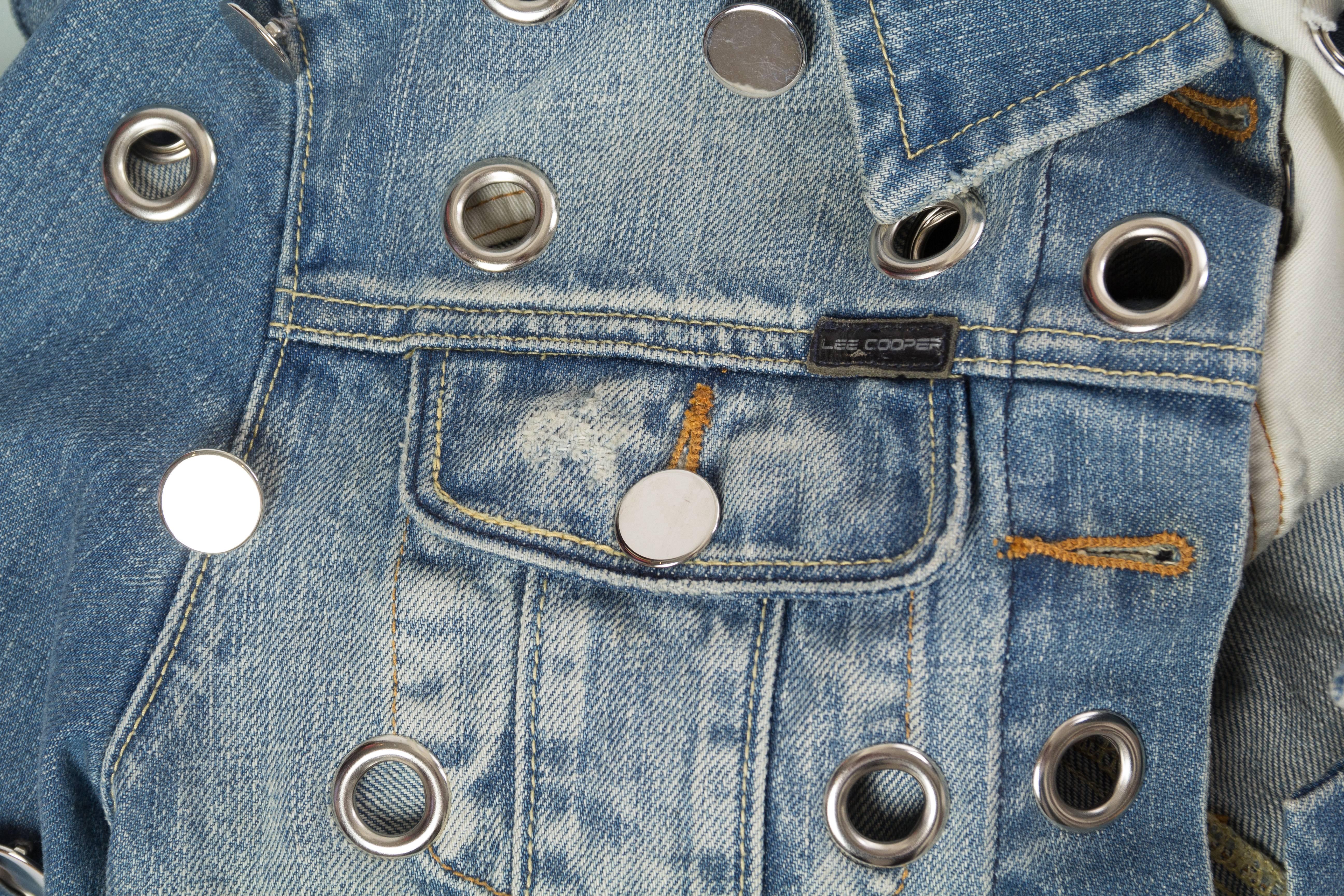 Denim Jacket Covered in Mirrored Buttons and Gromets 3