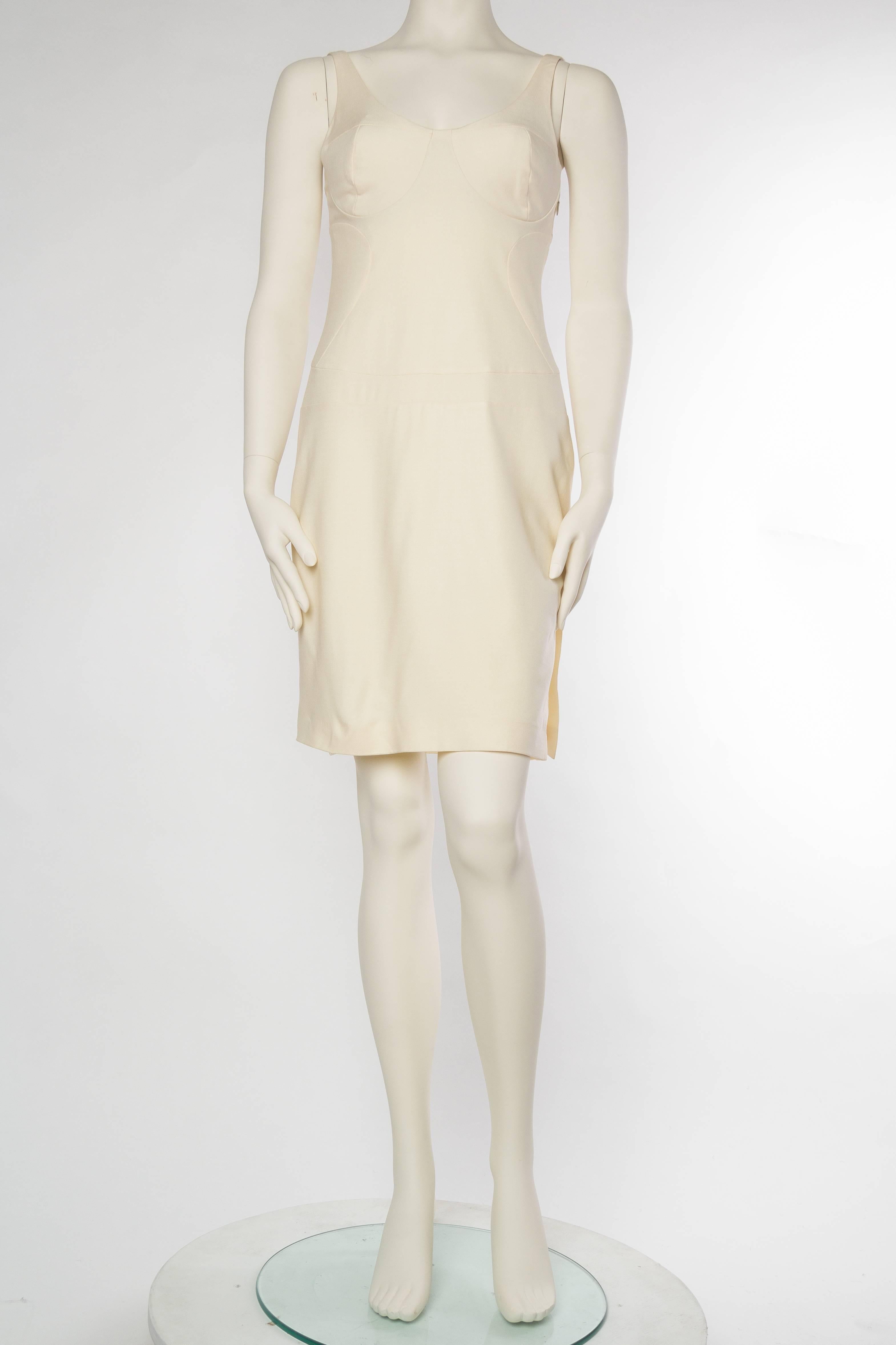 Beige Gianni Versace Versus Stretch Cream Underwire Dress with Slit