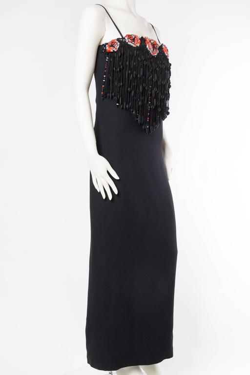 Fall 1985 Valentino Haute Couture Silk Crepe with Black Velvet & Crystal Bow Dress
