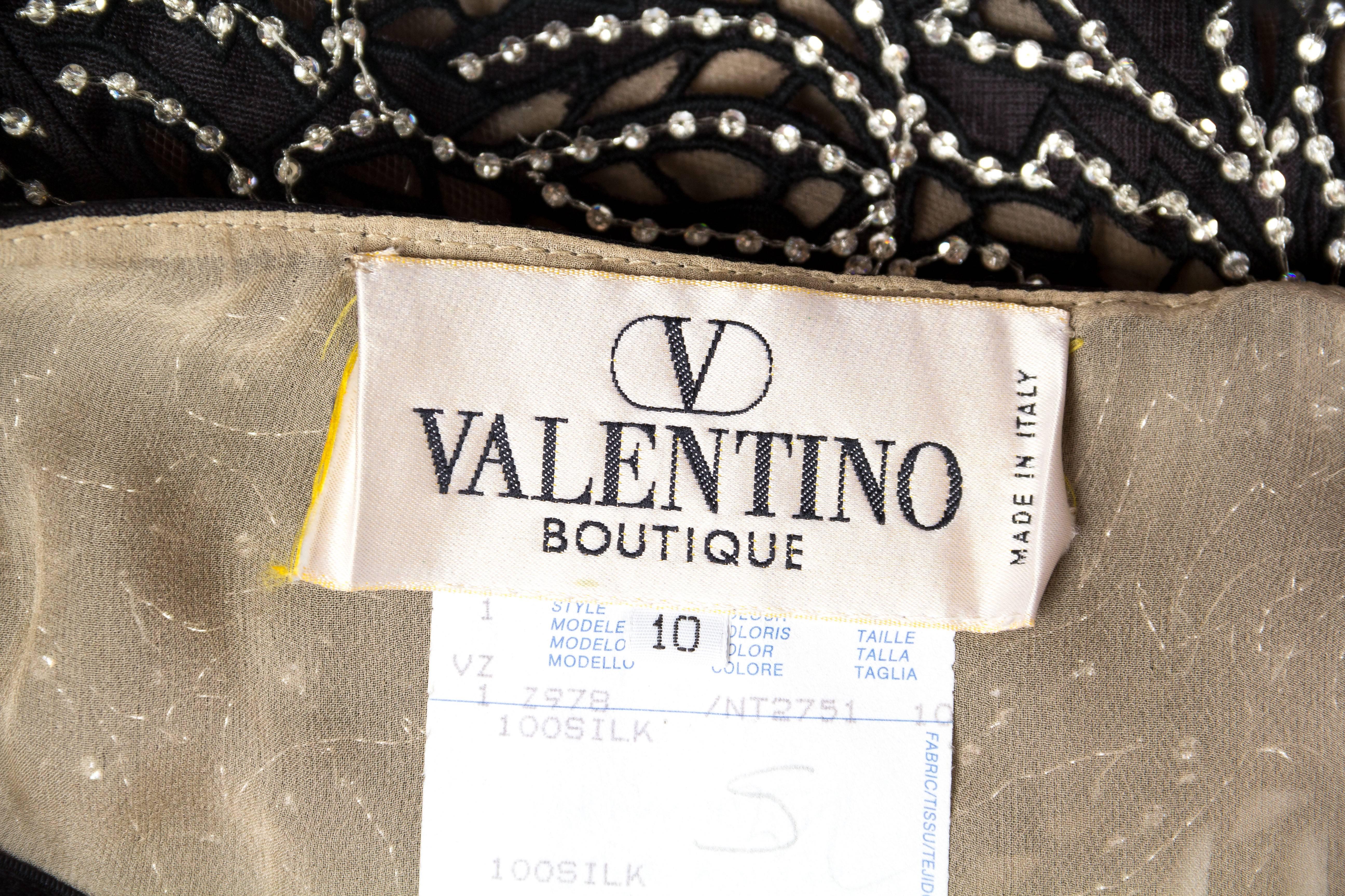 1980 VALENTINO Black Silk Tulle Couture Quality Gown With Lace And Crystal Bodi 5