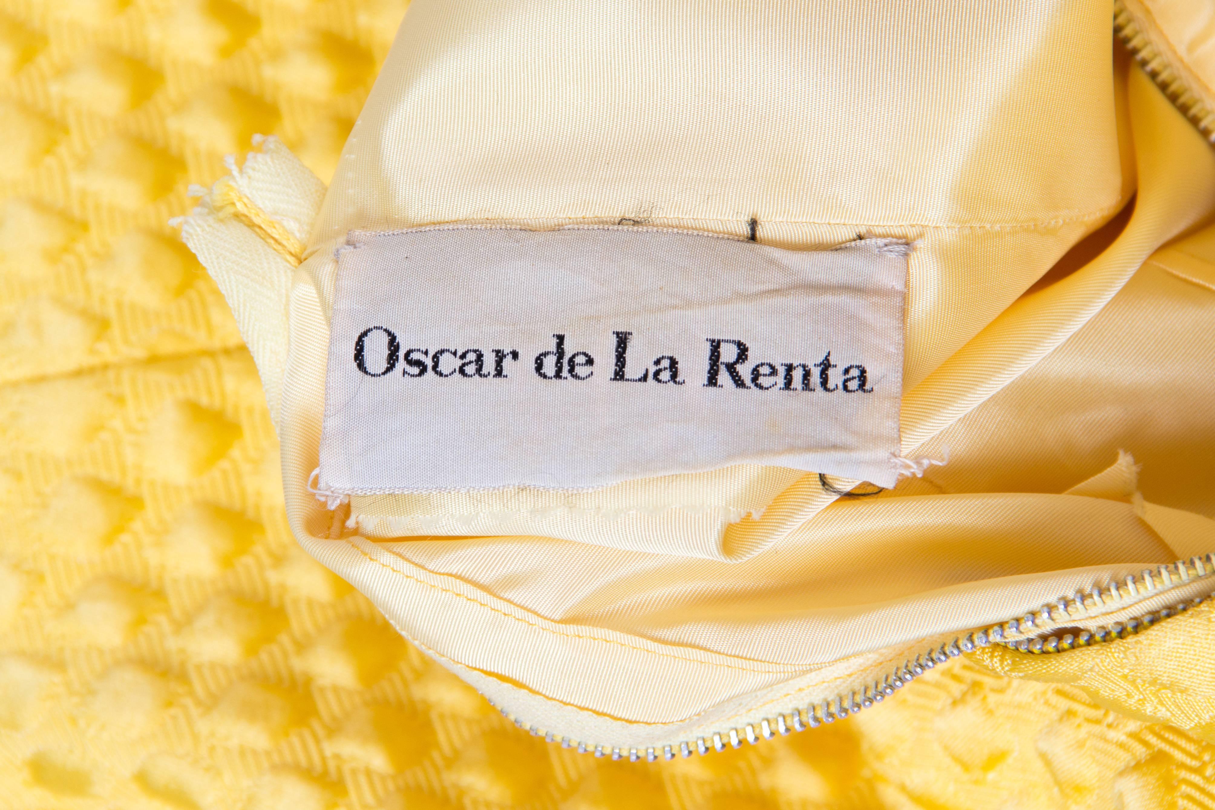 1960 OSCAR DE LA RENTA Yellow Geometric Rayon Blend Matelassé Cocktail Dress Wi 6
