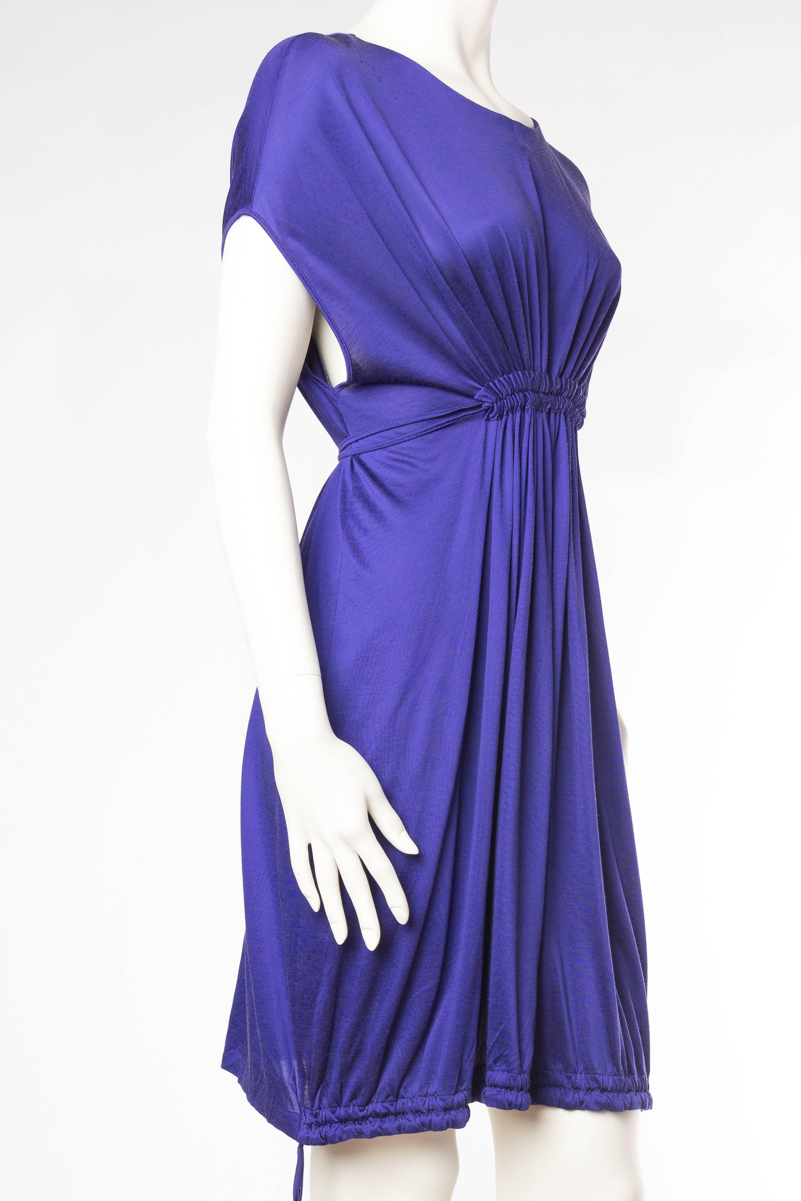 1990S JIL SANDER Sapphire Blue  Jersey Empire Waist Drawstring Dress In Excellent Condition In New York, NY