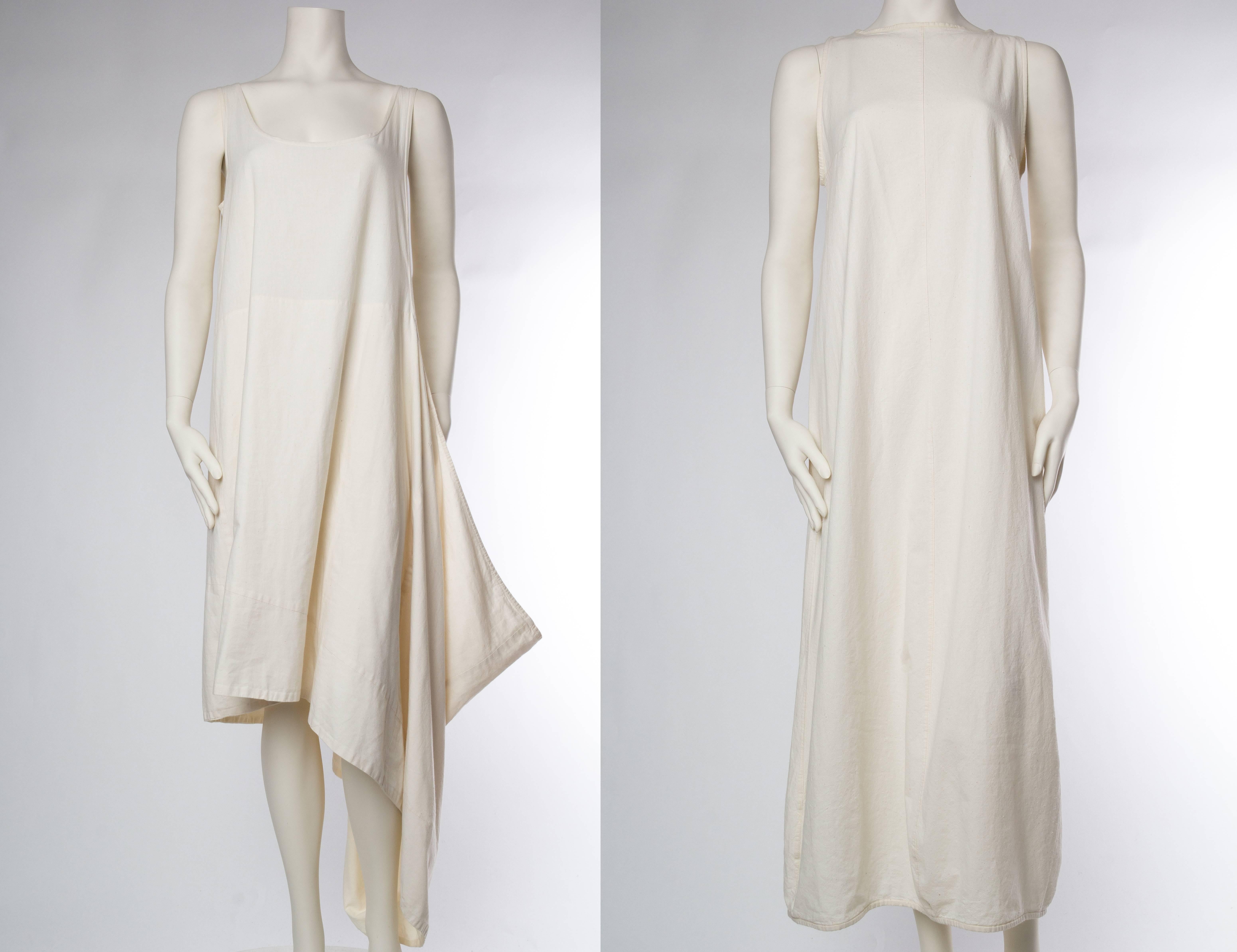 1990S COMME DES GARCONS Cream Cotton Minimalist Two Piece Dress For Sale 4