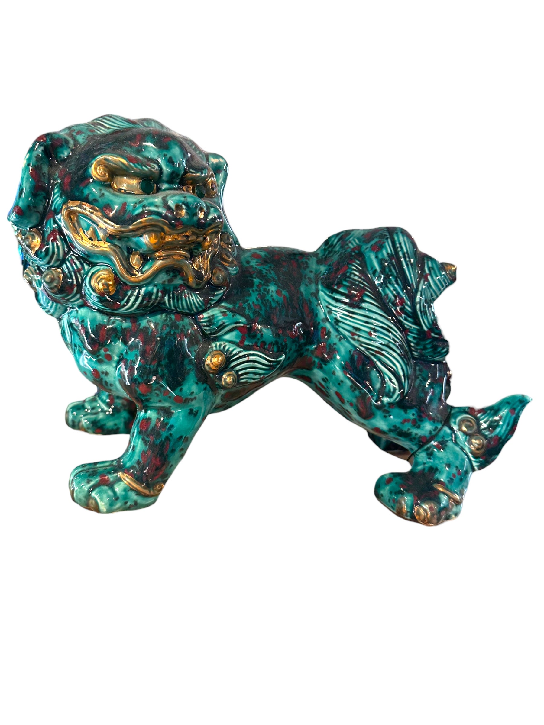 Morphew Abode 1940S Turquoise Chinese Ceramic  Standing Fu Dog Decorative Objec