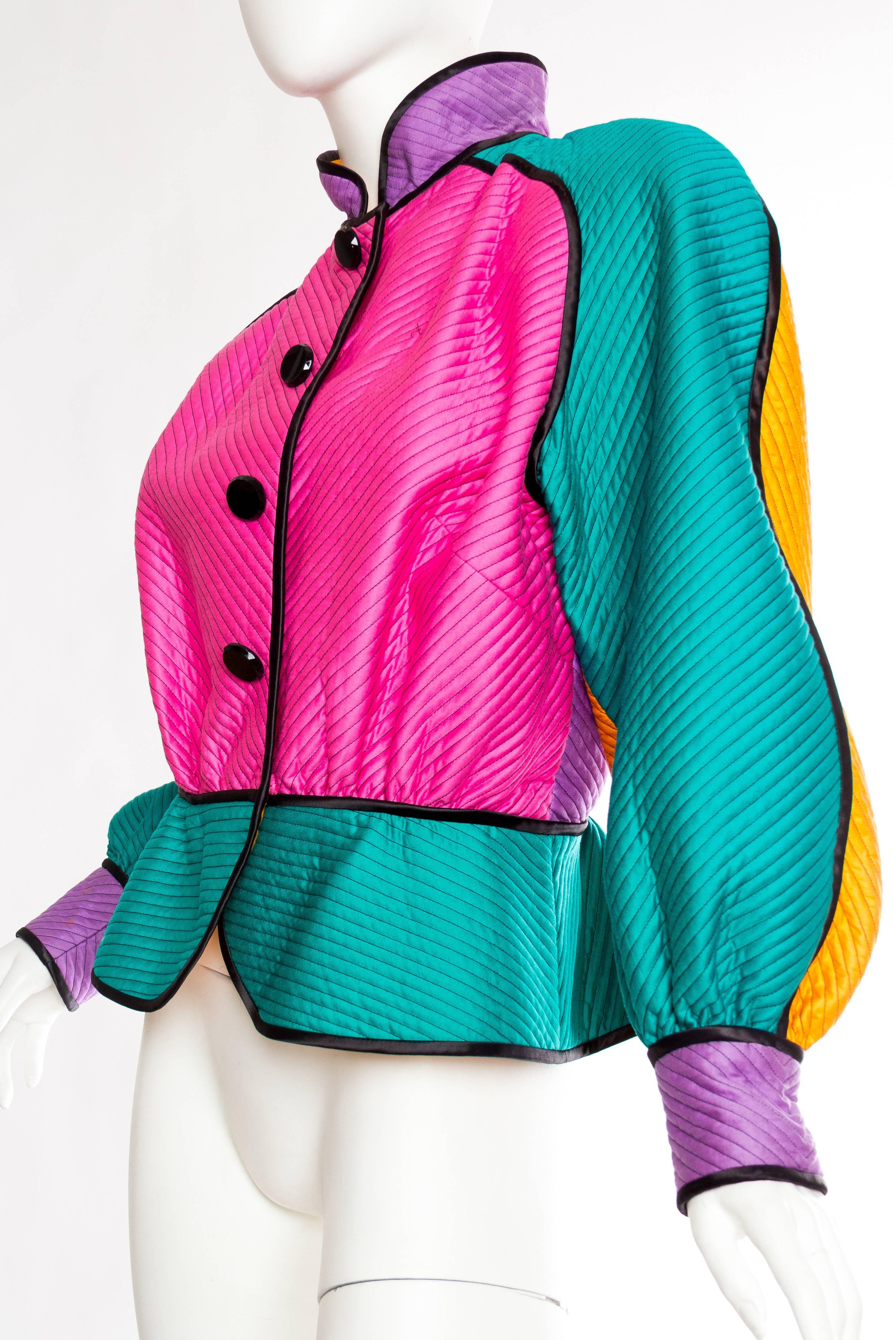Blue Quilted Colour-Blocked Jacket from Stanley Korshak