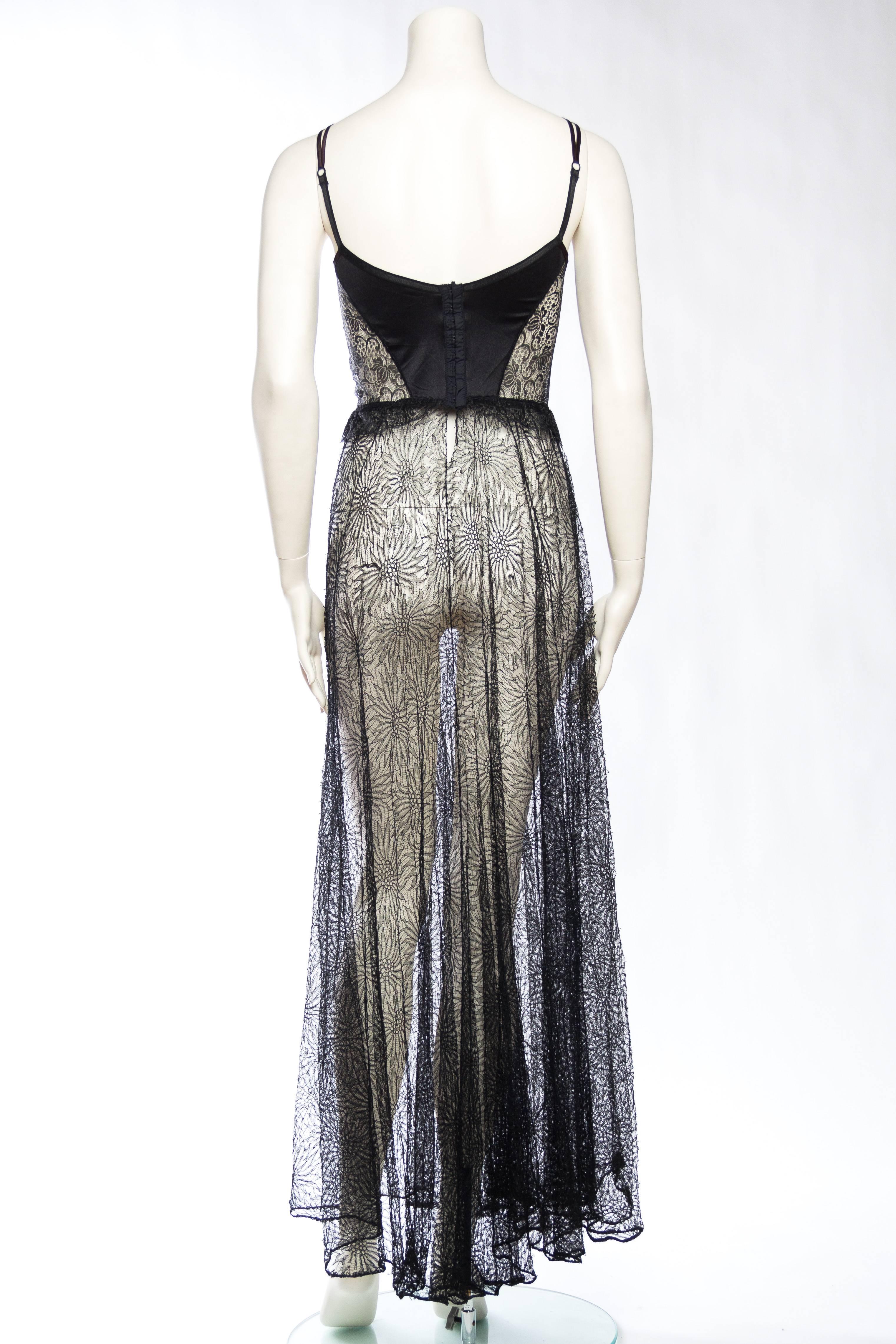 1930s Sheer Black Chantilly Lace Dress 1