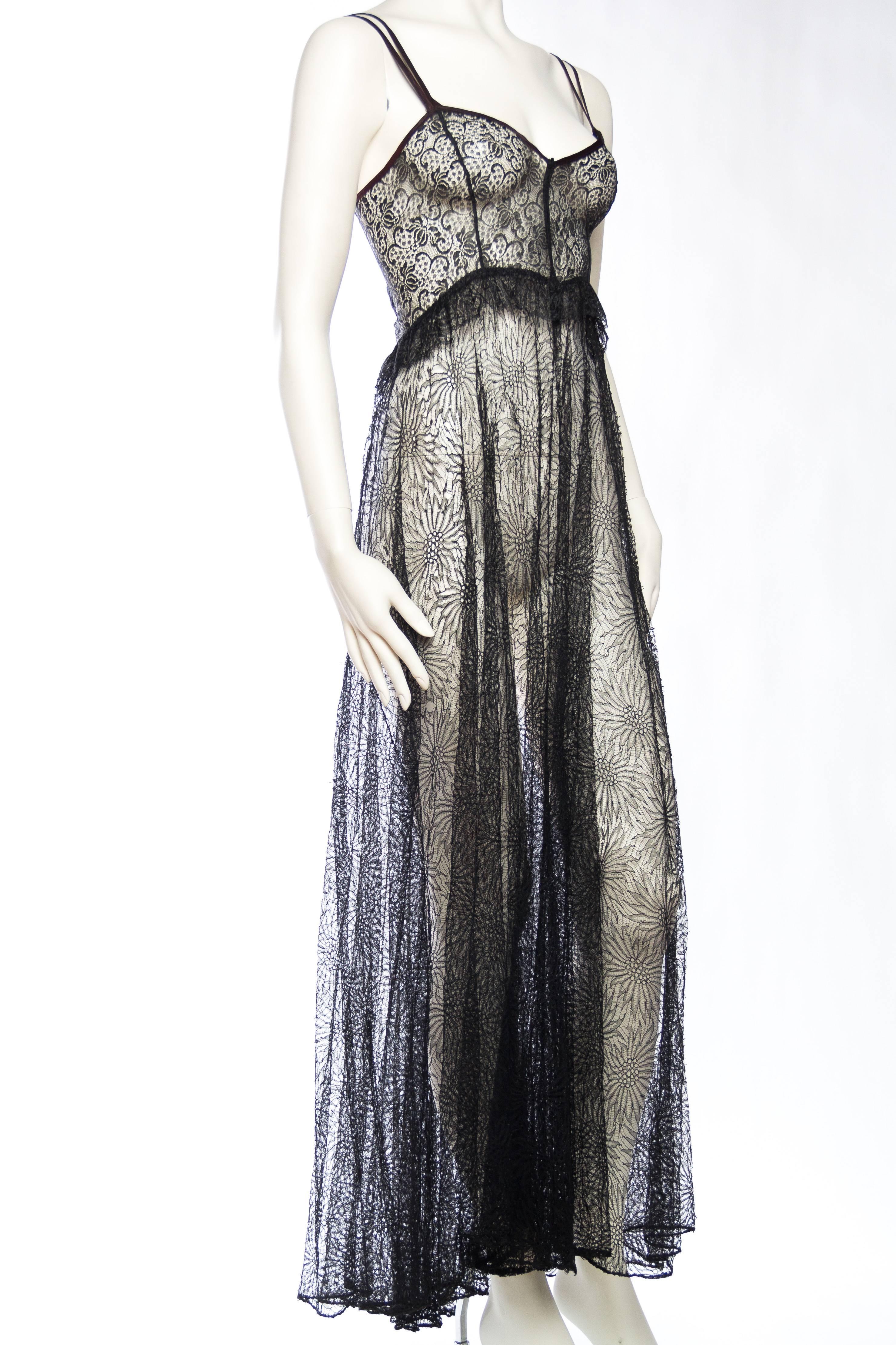 1930s Sheer Black Chantilly Lace Dress In Excellent Condition In New York, NY