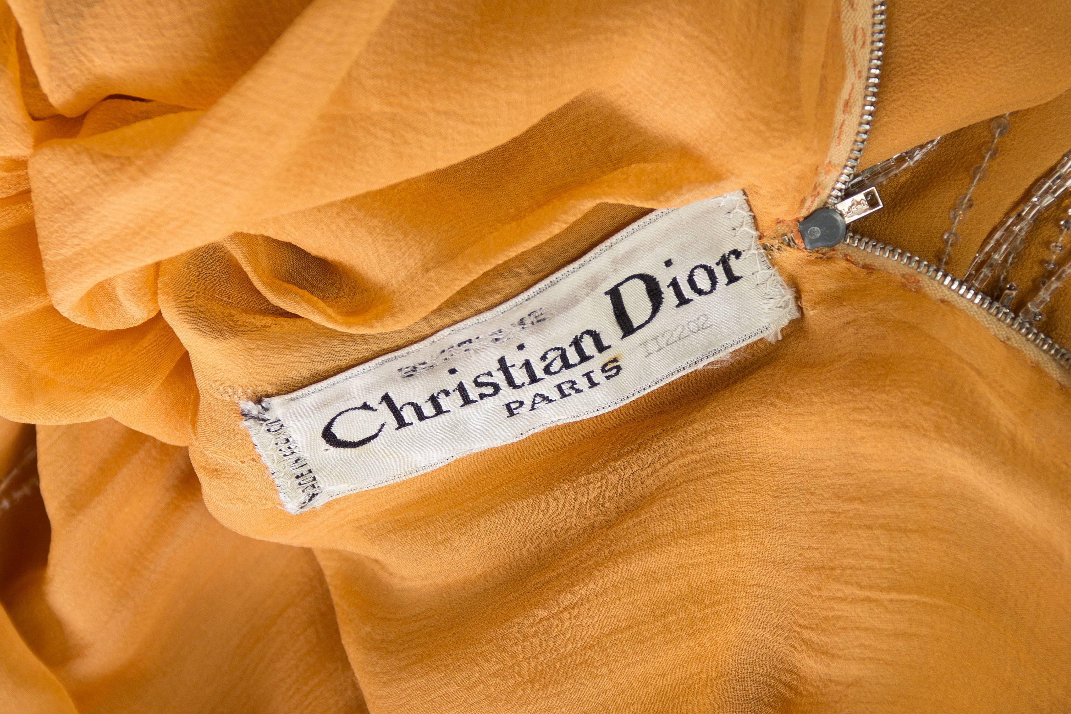 1970S CHRISTIAN DIOR Haute Couture Silk Chiffon Crystal Beaded Fringe Cocktail  2