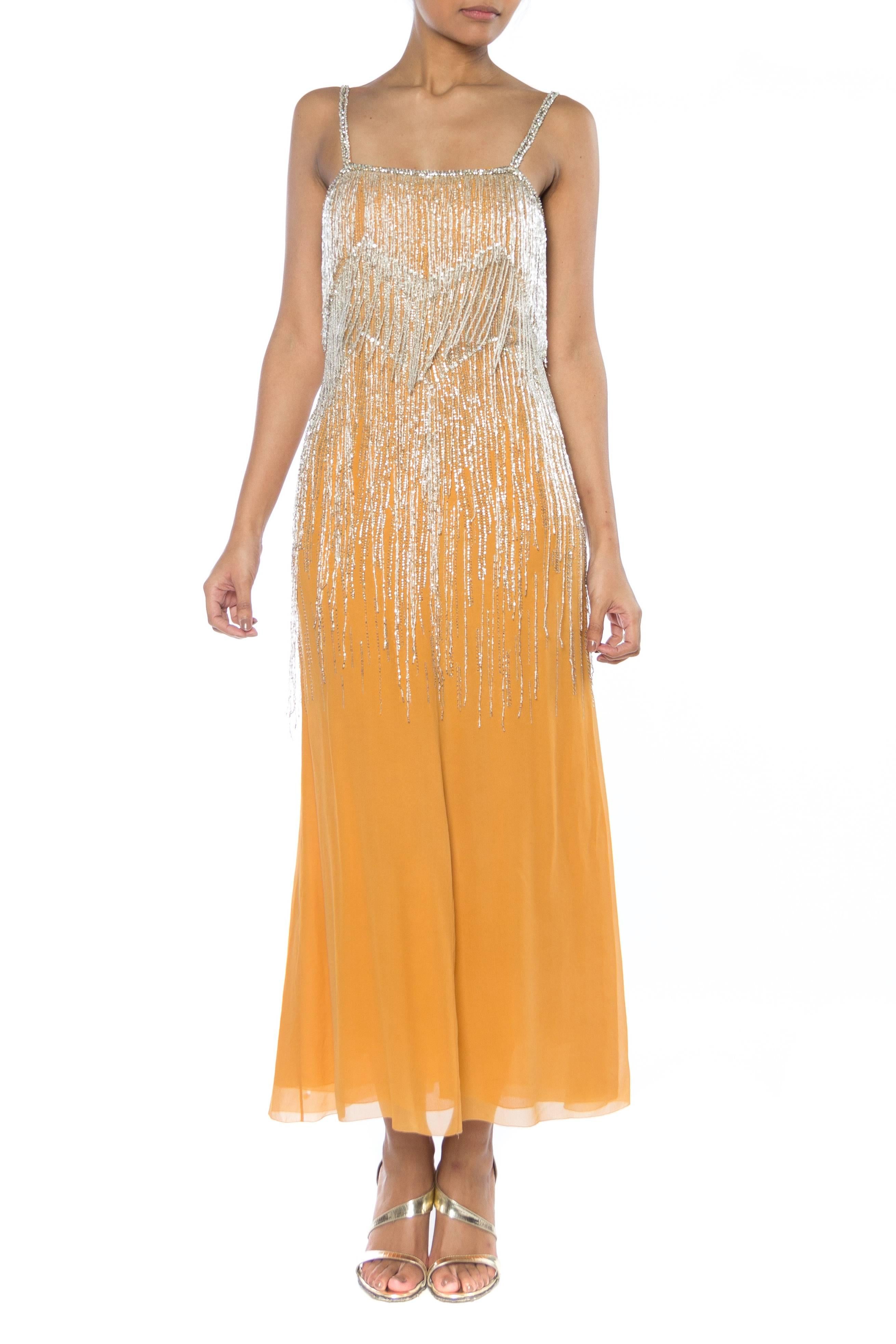 1970S CHRISTIAN DIOR Haute Couture Silk Chiffon Crystal Beaded Fringe Cocktail Dress