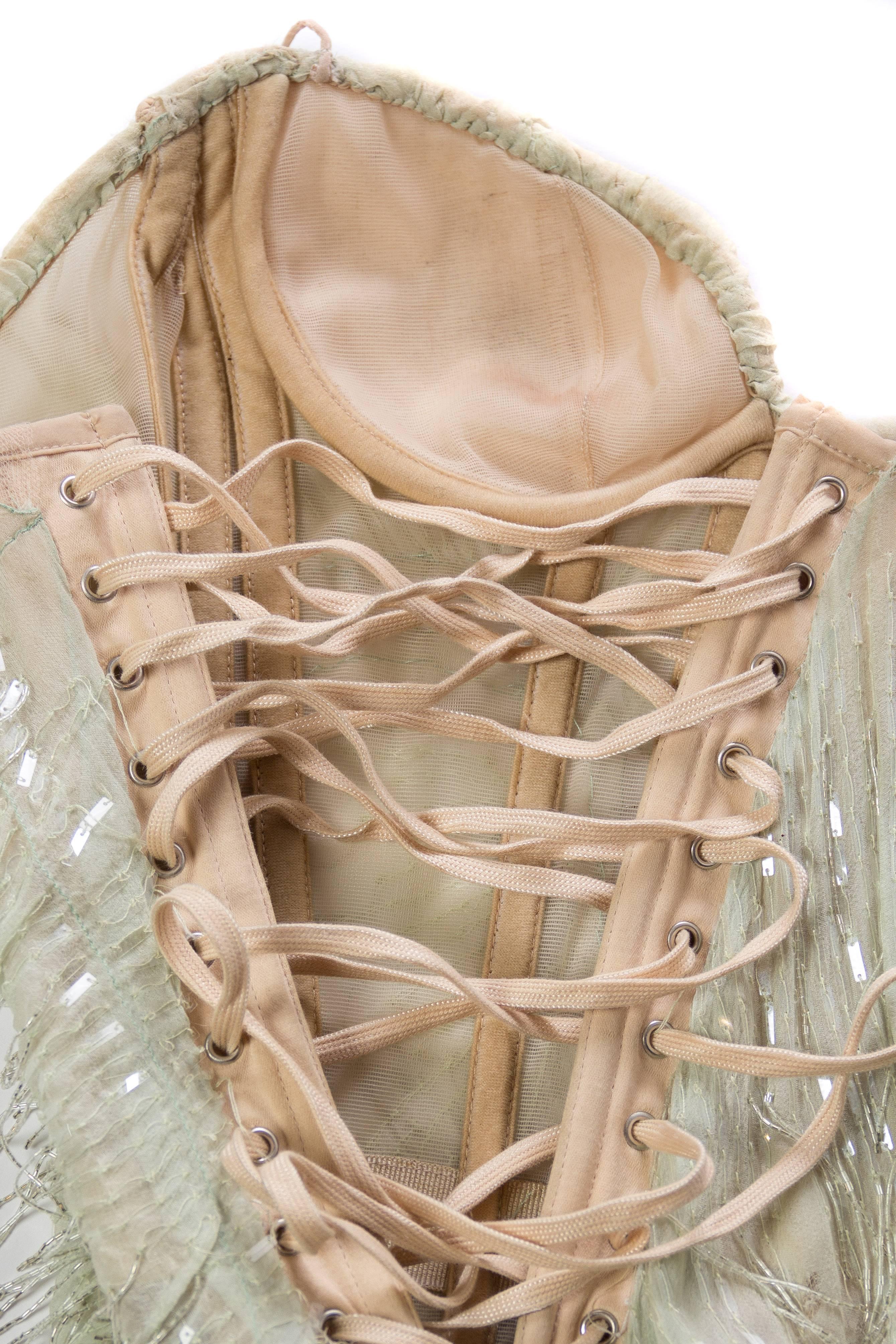 Roberto Cavalli Corset Dress Draped in Chiffon and Bead Fringe 2003 In Excellent Condition In New York, NY
