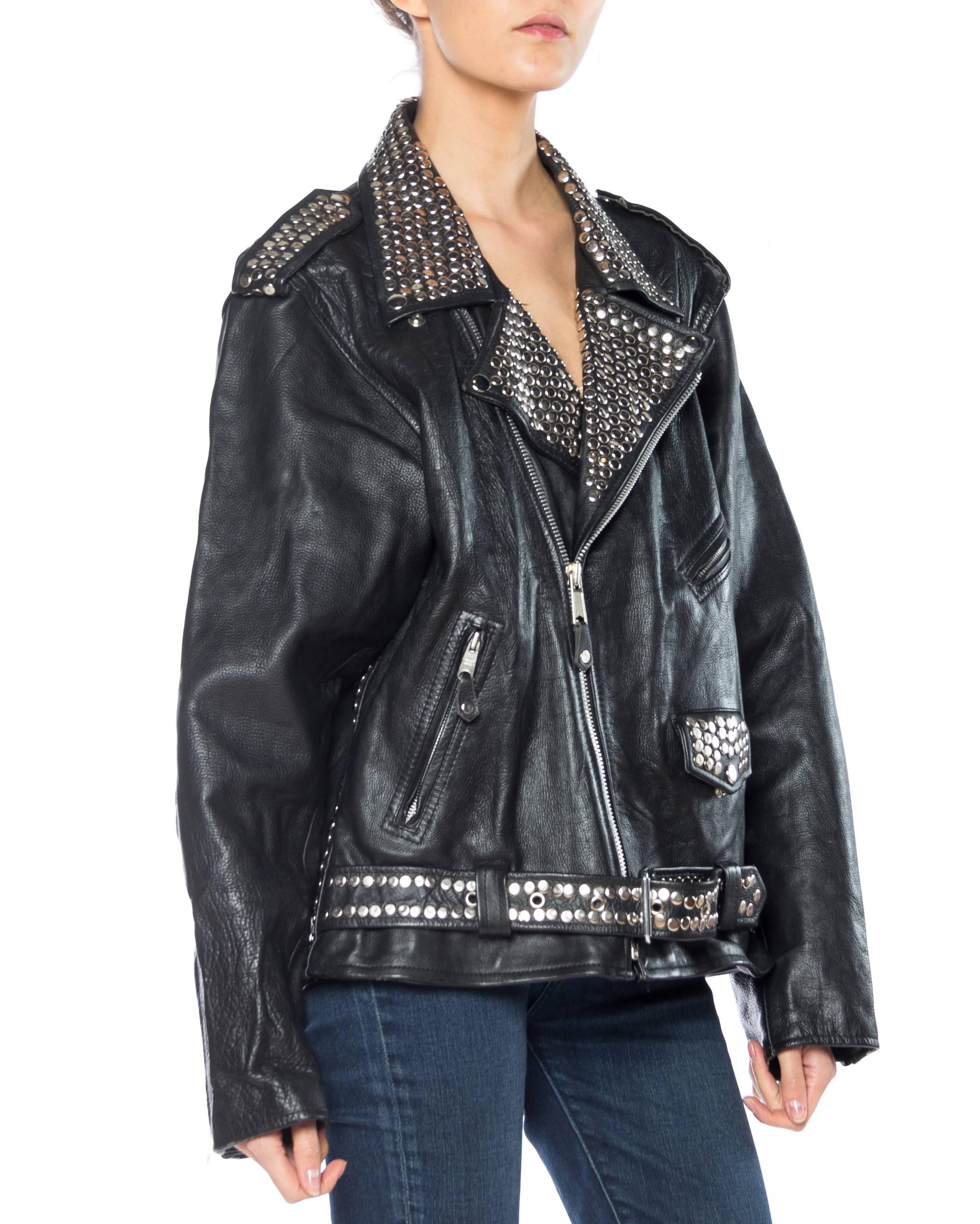 Studded Punk Leather Biker Jacket  In Good Condition In New York, NY