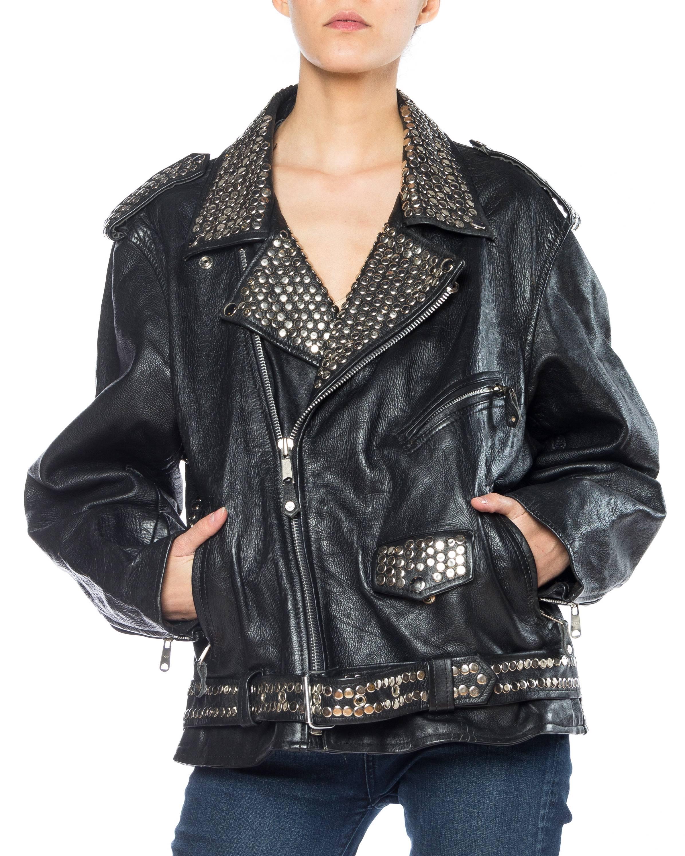 Black Studded Punk Leather Biker Jacket 