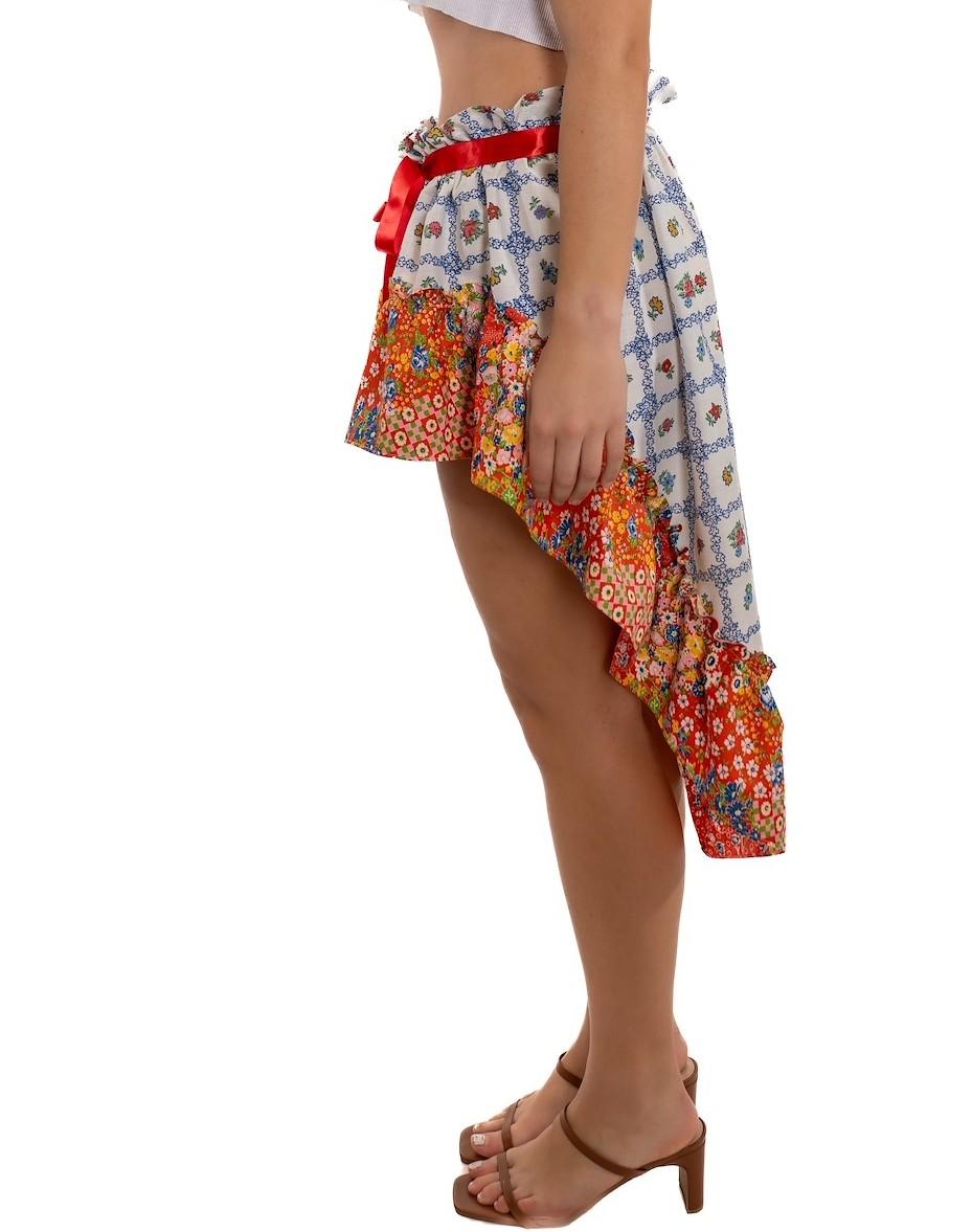 Morphew Collection Weiß & Rot Mehrfarbig Baumwolle Floral Rock Mit Verstellbar (Braun) im Angebot