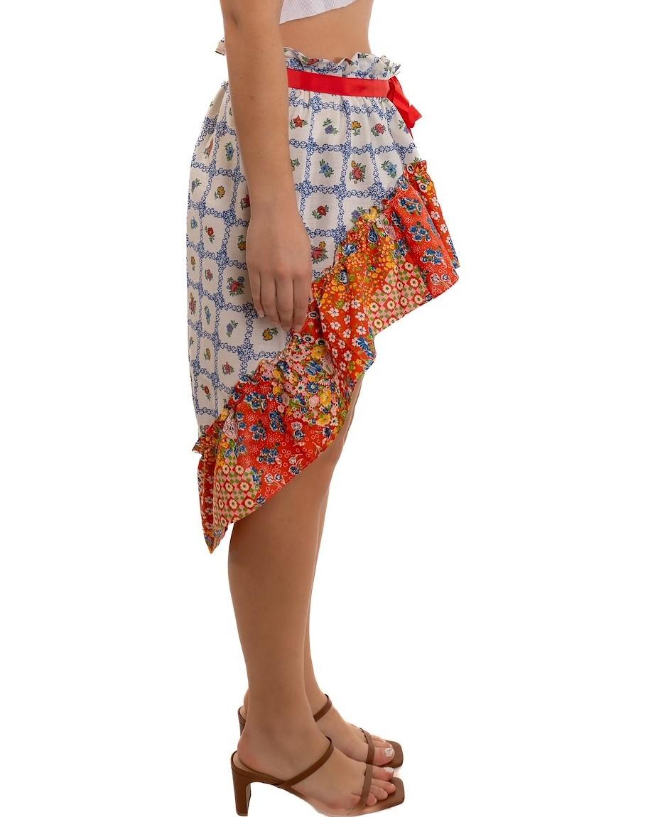 Morphew Collection Weiß & Rot Mehrfarbig Baumwolle Floral Rock Mit Verstellbar Damen im Angebot
