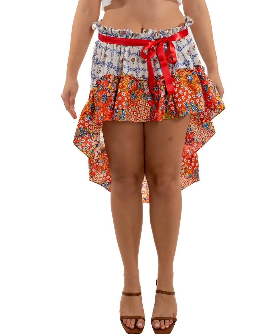 Morphew Collection Weiß & Rot Mehrfarbig Baumwolle Floral Rock Mit Verstellbarem Band Bund