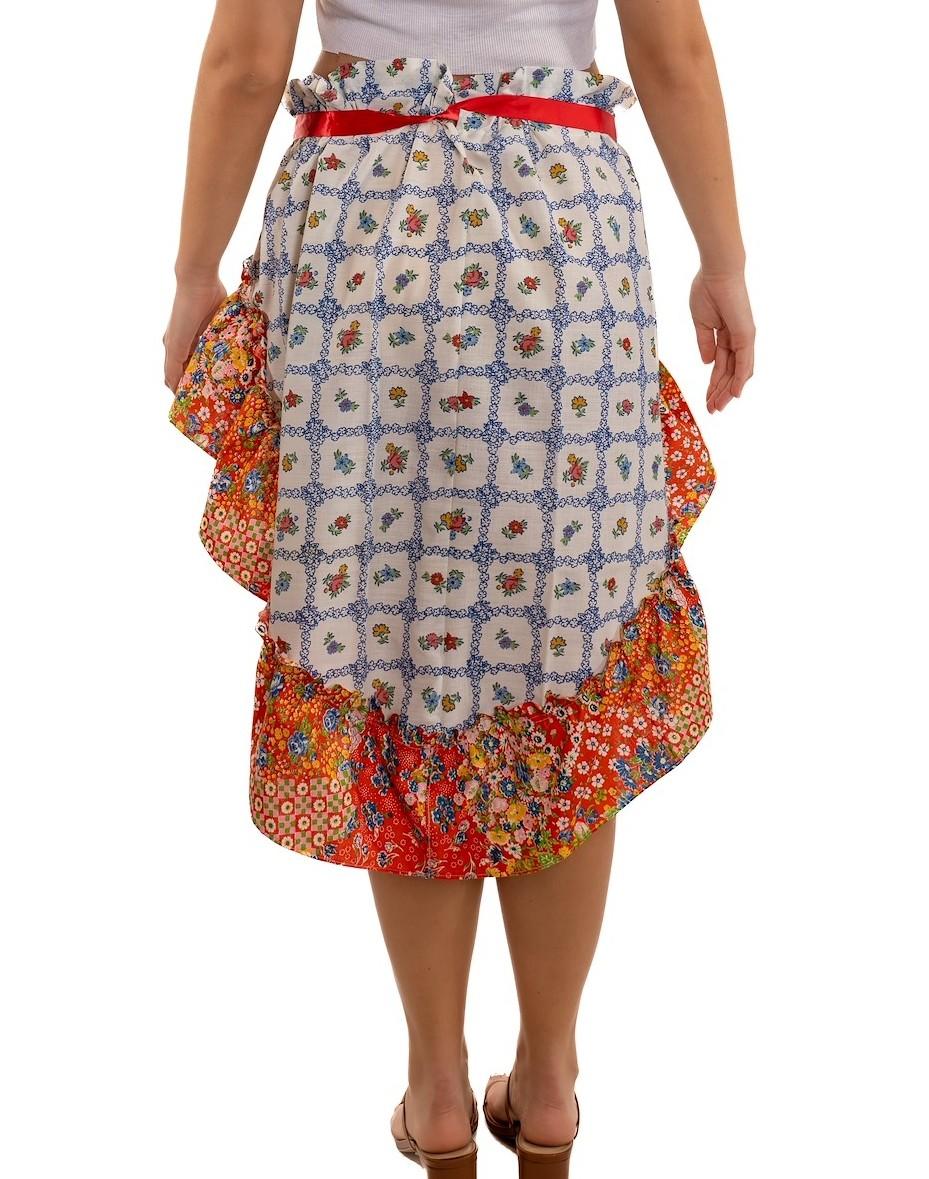 Morphew Collection Weiß & Rot Mehrfarbig Baumwolle Floral Rock Mit Verstellbar im Zustand „Gut“ im Angebot in New York, NY