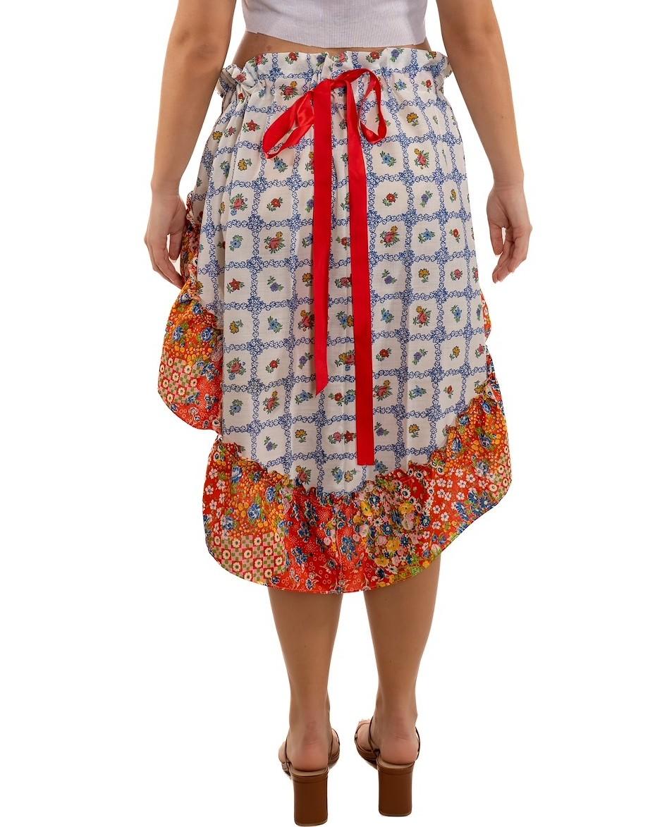Morphew Collection Weiß & Rot Mehrfarbig Baumwolle Floral Rock Mit Verstellbar im Angebot 1