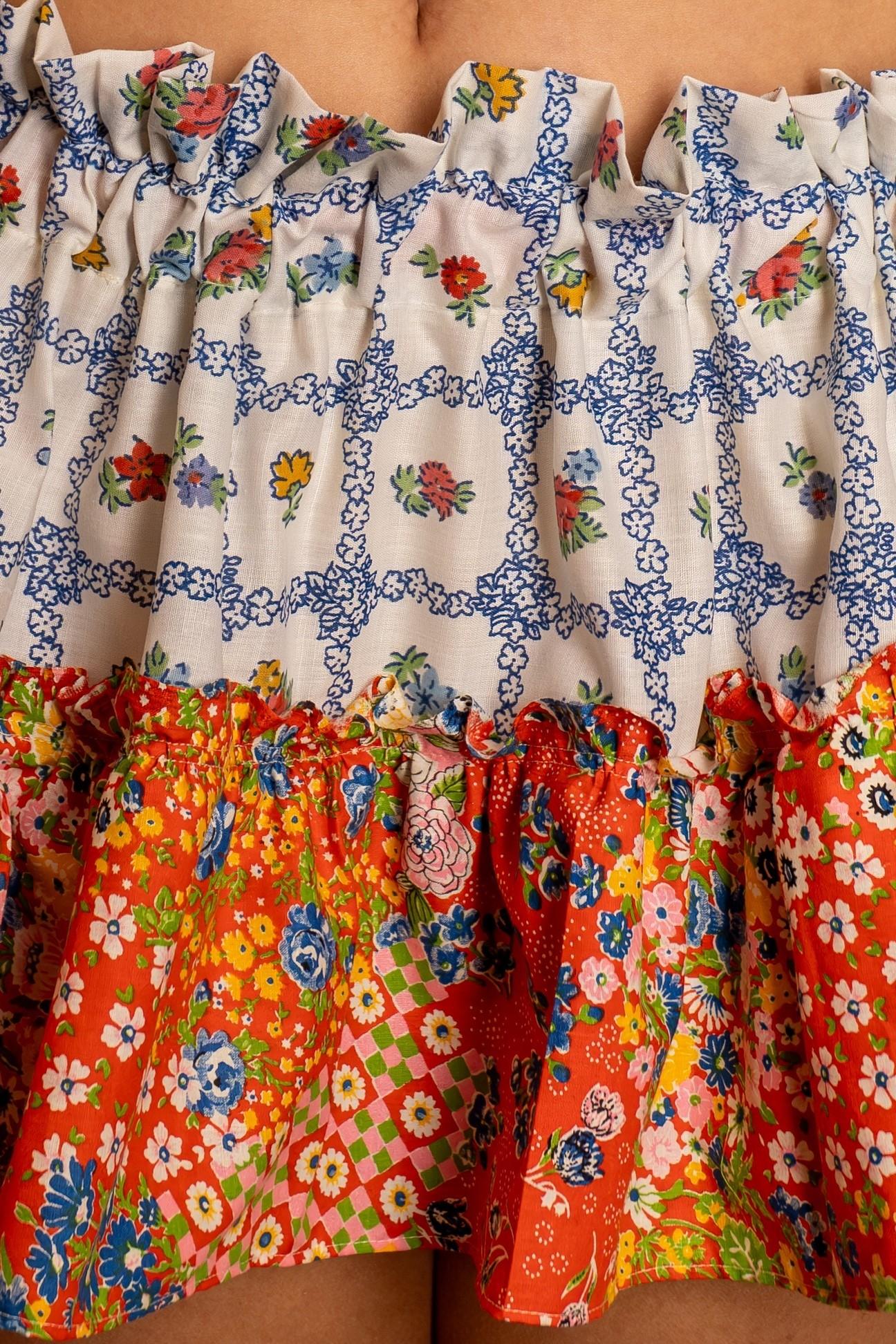 Morphew Collection Weiß & Rot Mehrfarbig Baumwolle Floral Rock Mit Verstellbar im Angebot 2