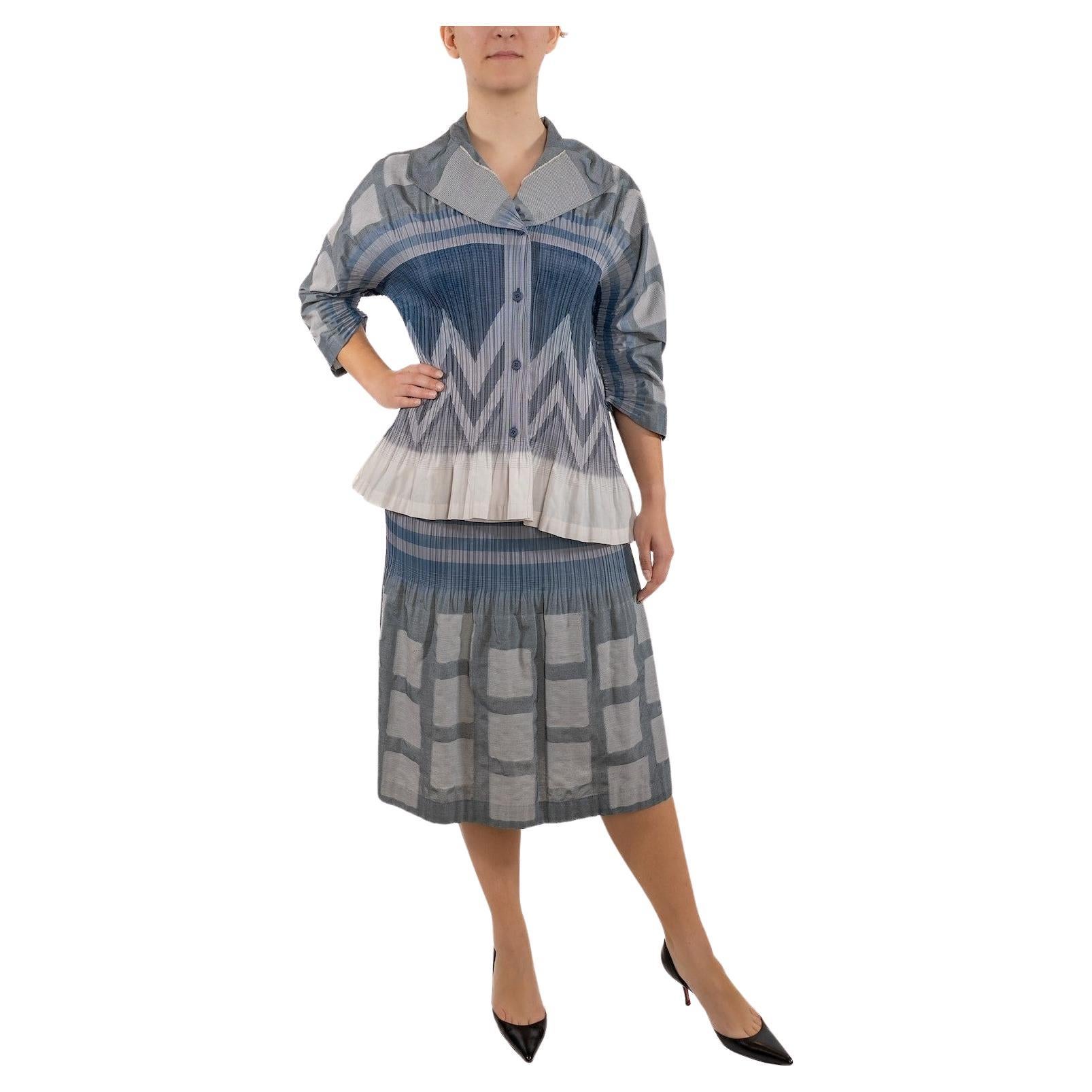 1990S Issey Miyake Gemischtes Ensemble aus plissiertem Poly/Baumwoll-Rock und Jacke