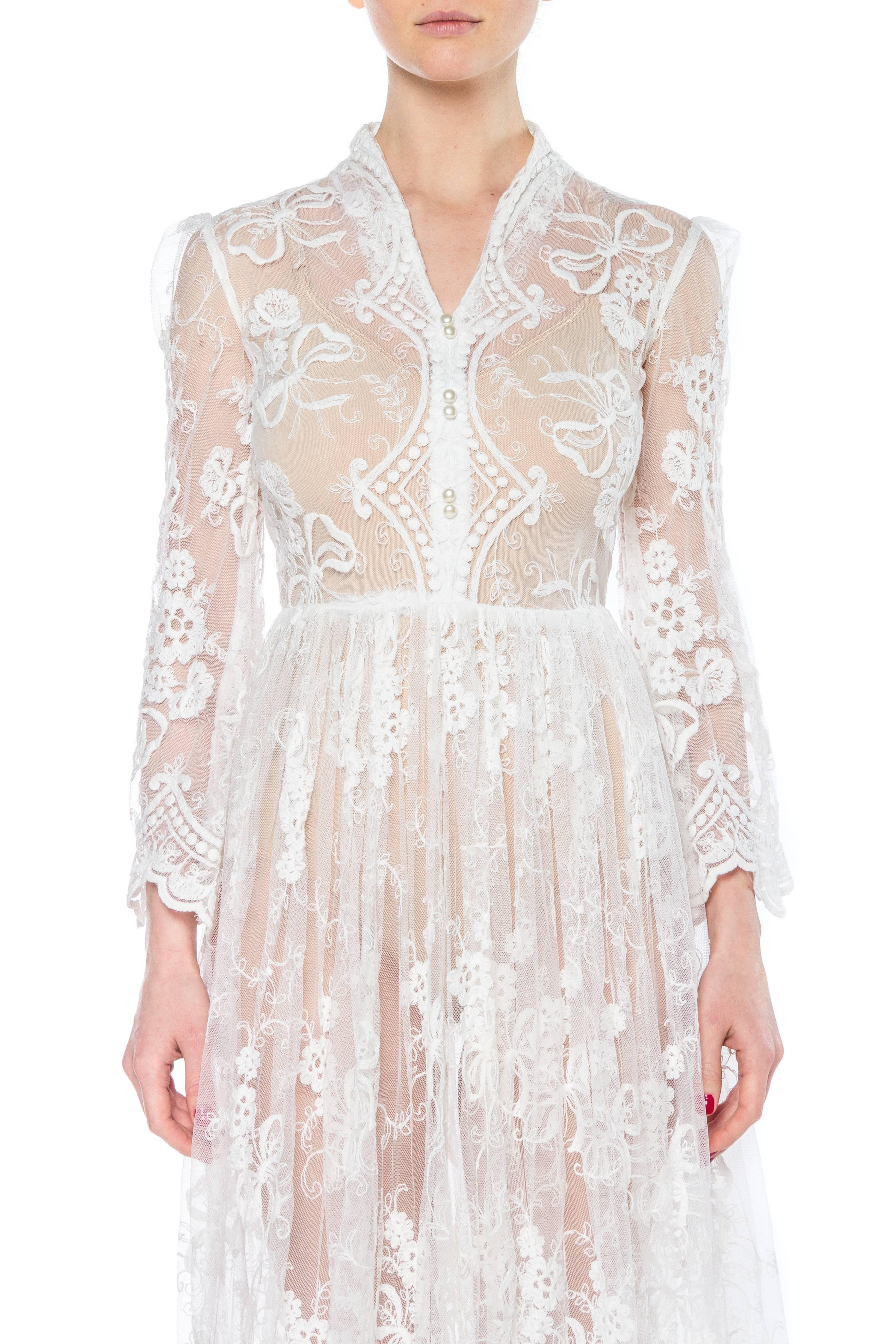 Floral Embroidered Net Lace Dress with Sleeves 3