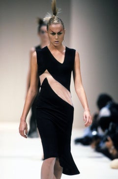 1990S ALEXANDER MCQUEEN Blood Red Acetate Jersey Nude Illusion Paneled Dress Fr