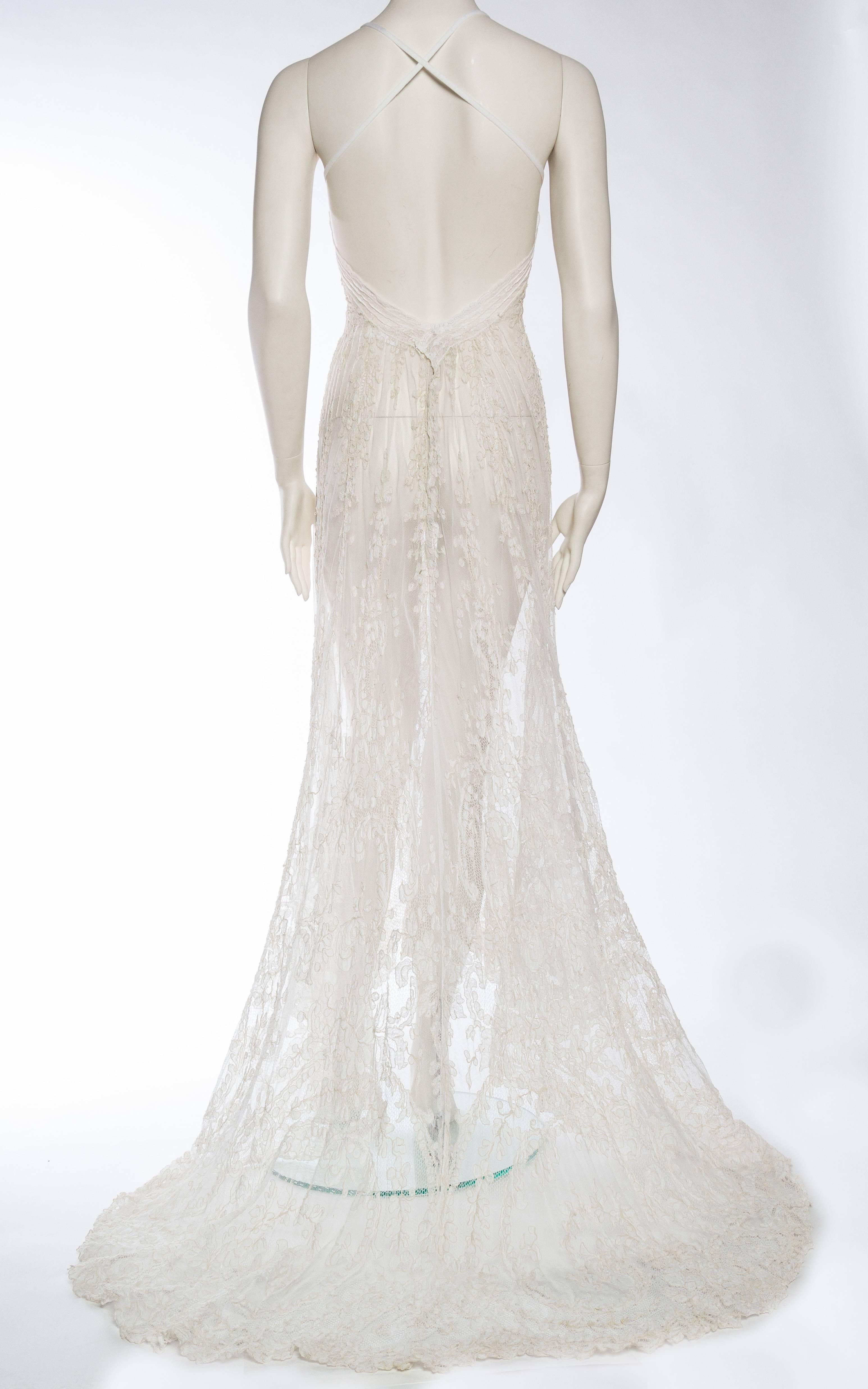 Gray Exquisite Belle Epoch Victorian Lace Backless Trained Gown