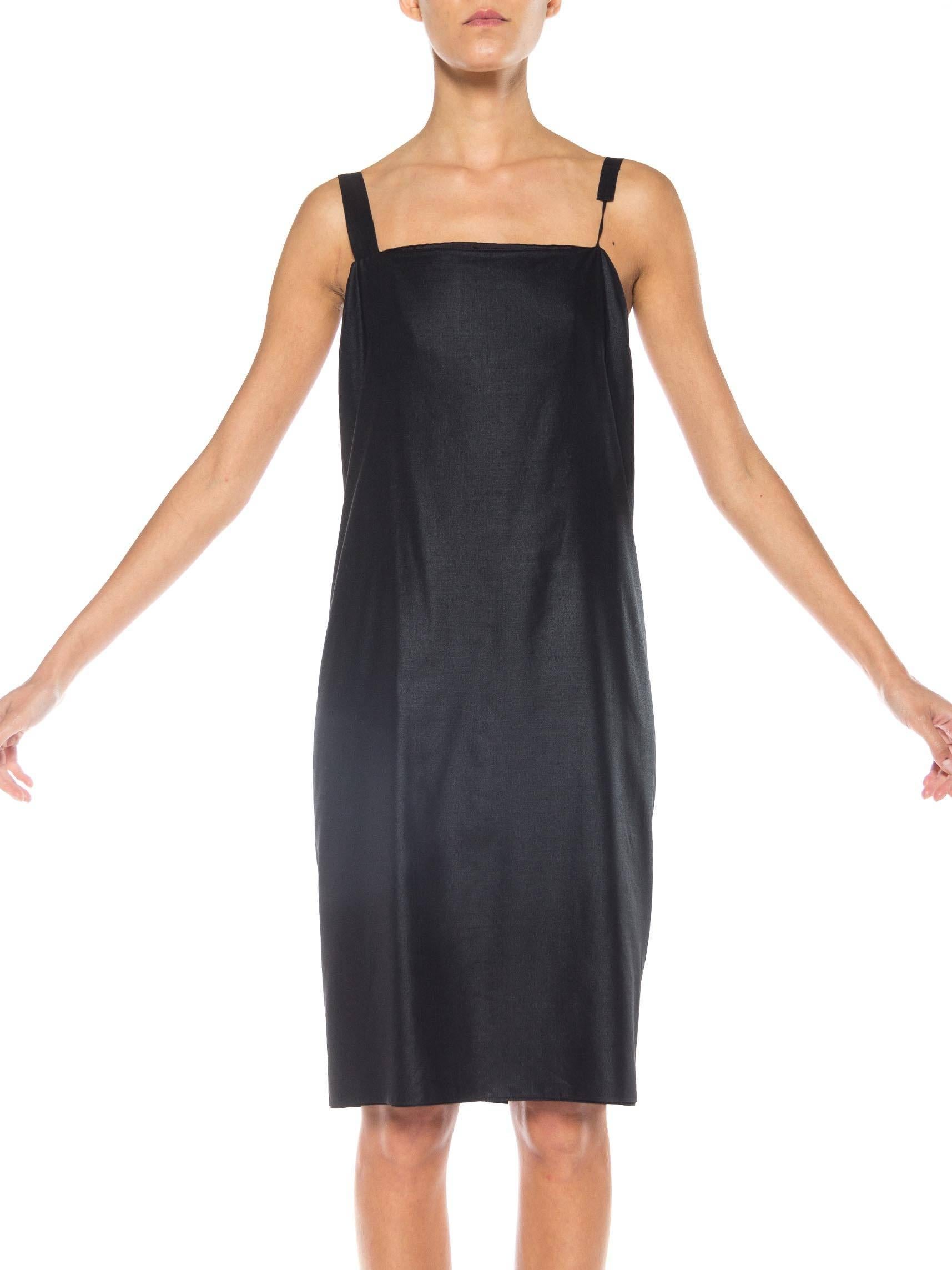 Bust and waist have 3 inches which can be let out 2000S JILL SANDER Black Metallic Cotton Asymmetrical Cocktail Dress XXS 