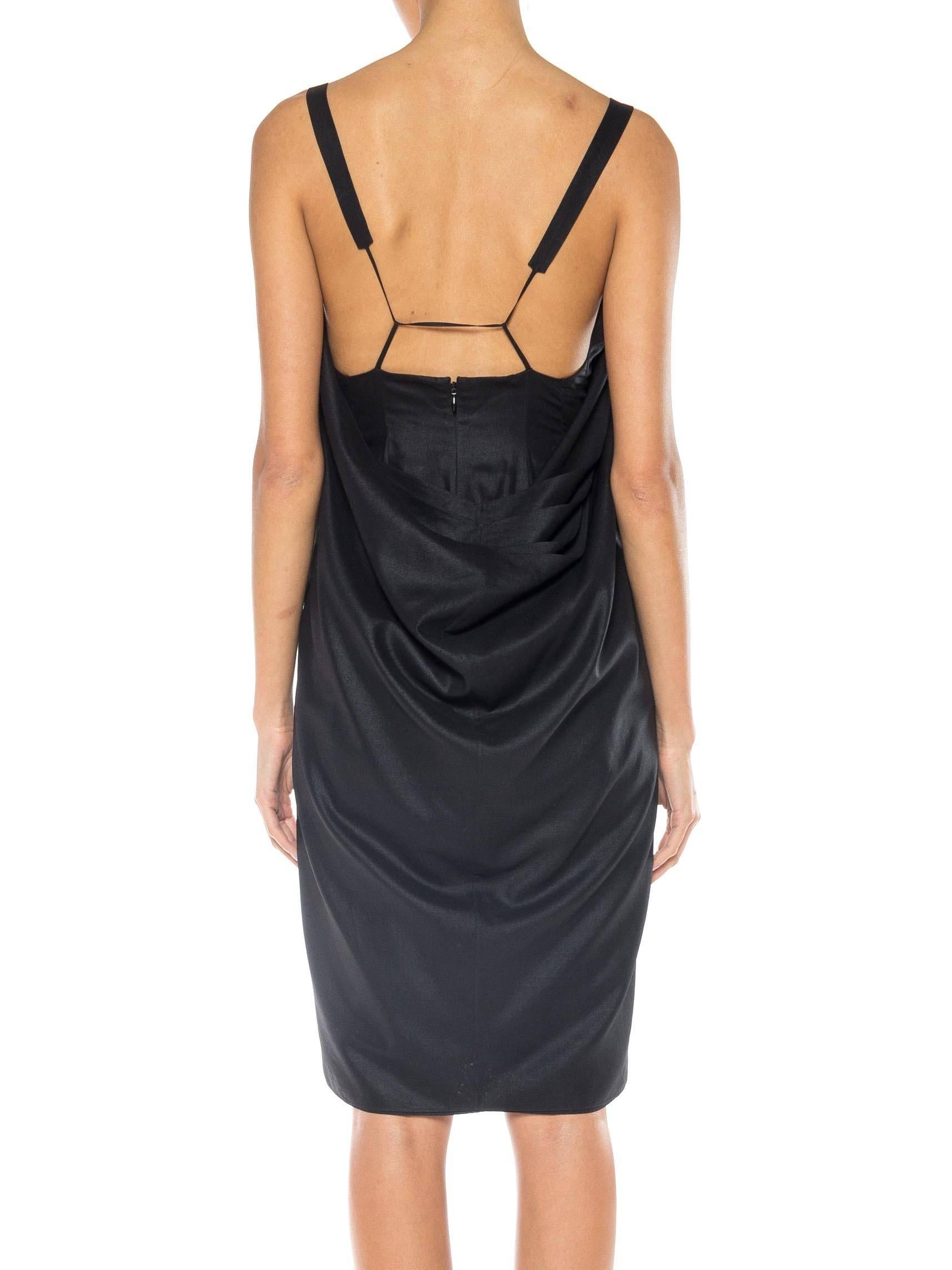 2000S JILL SANDER Vestido de cóctel asimétrico de algodón negro metalizado XXS en venta 1