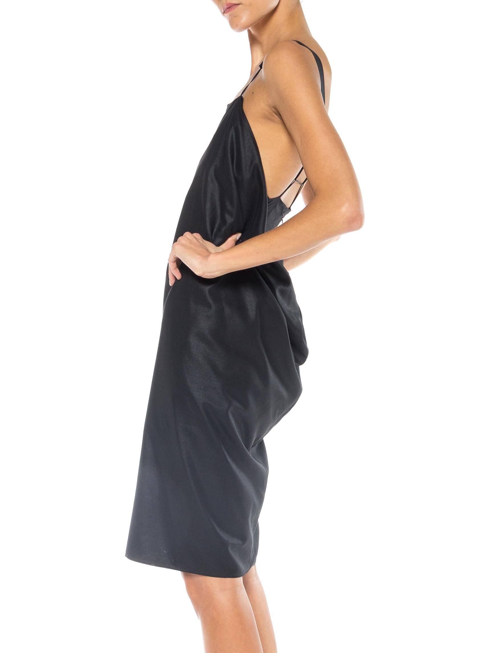 2000S JILL SANDER Black Metallic Cotton Asymmetrical Cocktail Dress XXS For Sale 1