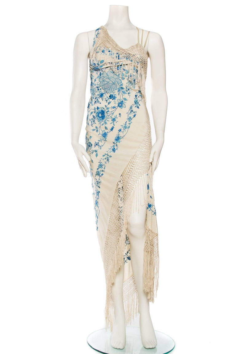 Bias Draped Fringe Shawl Dress in the style of Galliano and McQueen at ...