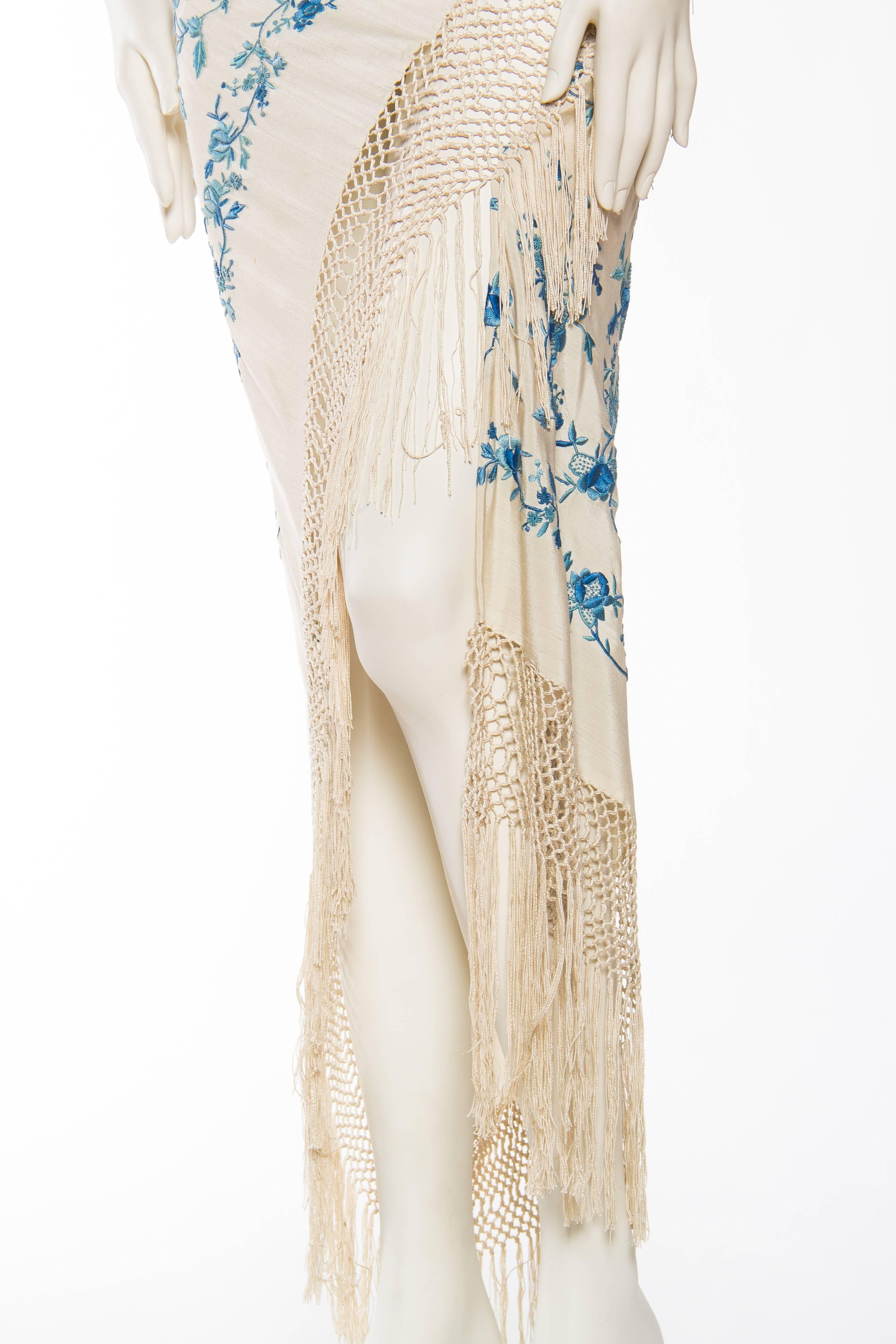 Bias Draped Fringe Shawl Dress in the style of Galliano and McQueen 2