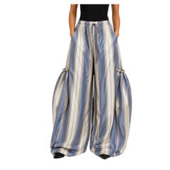 MC Blue, Yellow & Cream Silk Striped Rave Pants