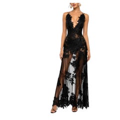 MORPHEW ATELIER Black Sheer Mesh Dress with 3D Victorian Beading & Fringe