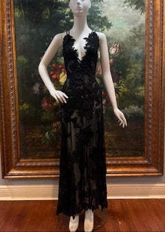 MORPHEW ATELIER Black Sheer Mesh Dress with 3D Victorian Beading & Fringe