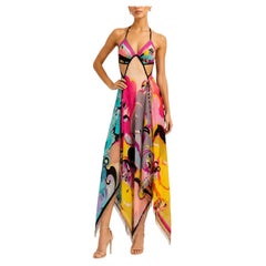 Abito Pucci MC nero con 4 foulard in chiffon di cotone multicolore con motivo floreale astratto