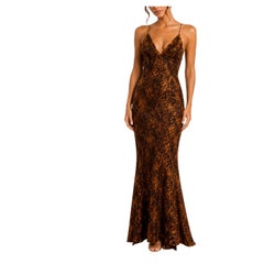 1990s Gold Metallic Floral Textured Silk Lined Spaghetti Strap Dress