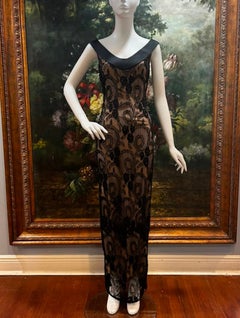 1990s Black & Nude Net Floral Beaded Silk Lined Dress