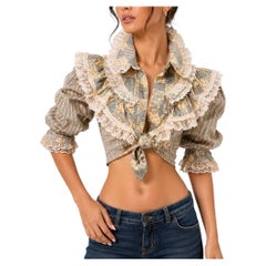 MC Floral Western with Vintage Lace Ruffles Cotton Shirt