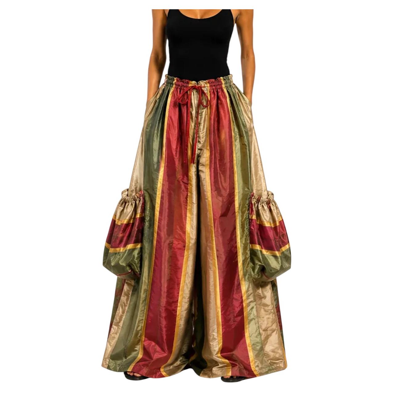 MC Red & Green Striped Silk Taffeta Rave Pants