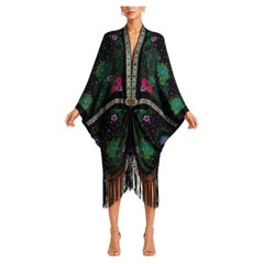 MA Floral Silk Twill Cocoon With Spaniard Fringe Gator Antique Clasp and Ribbon