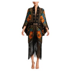 Jewel-tone Floral Silk Gold Lamé Cocoon From 1920s Piano Shall With Antique Clas