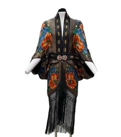 Jewel-tone Floral Silk Gold Lamé Cocoon From 1920s Piano Shall With Antique Clas