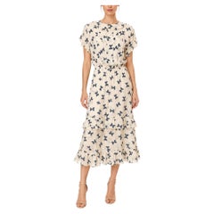 1980s CHLOE White & Blue Bow Print Short Sleeve Dress