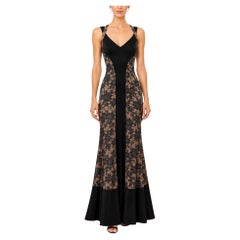 1990s Black & Copper velvet & Lace Silk Lined Halter Dress