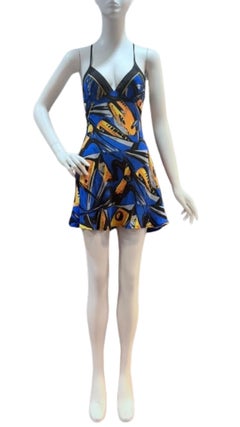 MC Black, Blue & Orange Silk 1-Scarf Sports Car Cocktail Dress
