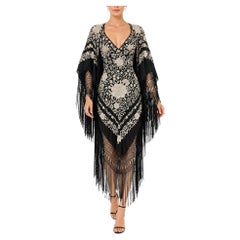 MA Black & White Floral Embroidered Piano Shawl Stevie Dress & Detachable cape