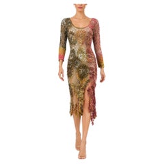 MC Green, Yellow & Red Rayon Crochet Beaded Ombre Long Sleeve Dress