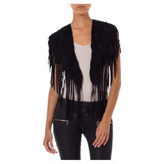 MORPHEW COLLECTION Raven Black Suede Feather Leather Cape
